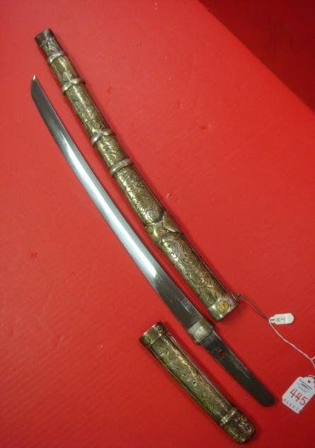 Presentation Quality TACHI with Engraved Mountings: Presentation Quality TACHI with Engraved Mountings: Many Older and Worn Swords were Remounted as Special Presentation Swords. Silver Metal Handle and Scabbard on Pre-1500 Cut Down Sword, Thin Temper i
