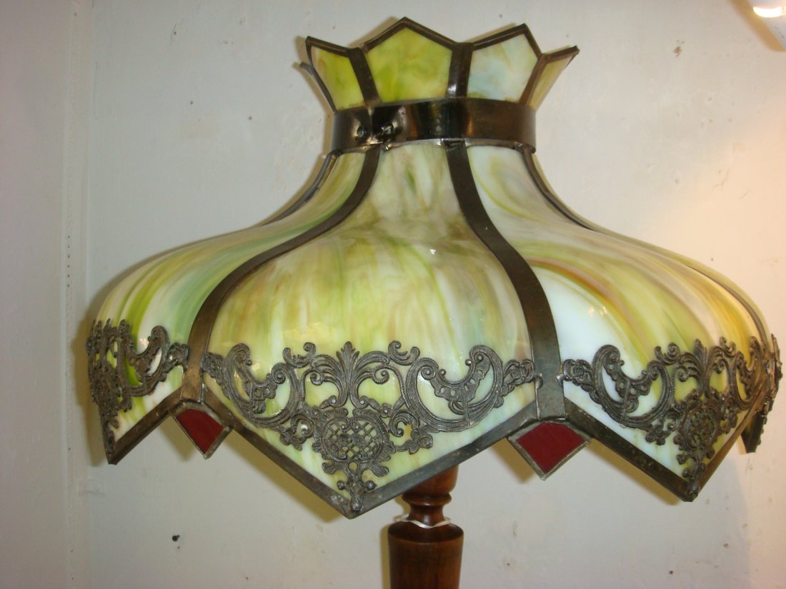 303 Vintage Floor Lamp With Slumped Slag Glass Shade