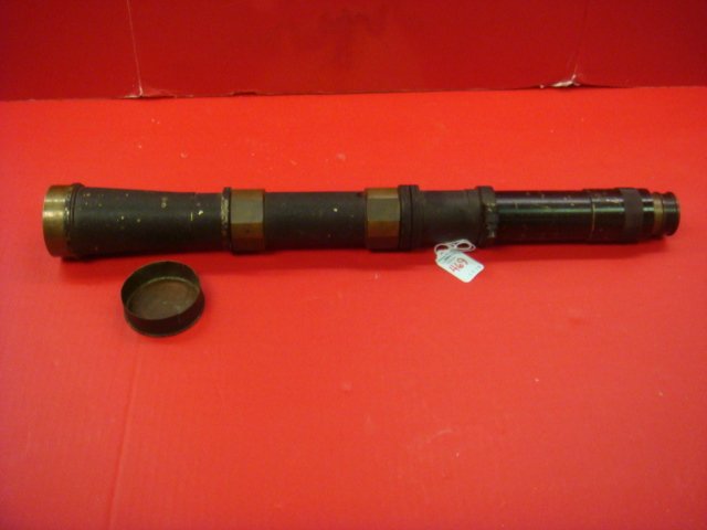 1920 Naval Gun Factory Direct Fire Telescope: 1920 Naval Gun Factory Direct Fire Telescope: 23 1/4" Long, MK XI Telescope No 6881 with Rotating Focus Knobs for Crosshair Sights, Brass Mounting Plates, Front Lens Cover (250-500)