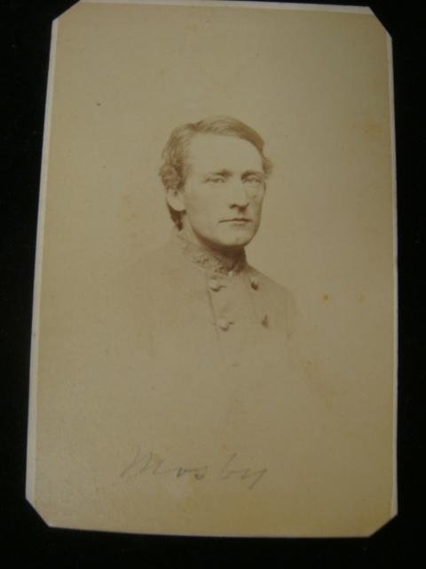 Cabinet Card Photograph of JOHN MOSBY CSA:: Cabinet Card Photograph of JOHN MOSBY CSA: 3 1/2" X 2 3/8" Photographic Card of Confederate Hero and Shenandoah Partisan COL John Mosby. By Stanton & Butler, Baltimore. (50-100)