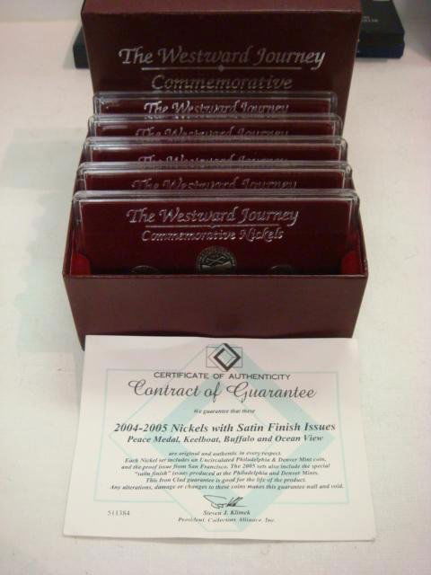 2004-2005 US Nickels with Satin Finish Issues: 2004-2005 US Nickels with Satin Finish Issues: Peace Medal, Keelboat, Buffalo and Ocean View. Each Nickel Set Includes Uncirculated Philadelphia & Denver Mint Coin and a Proof Issue From San Francisco