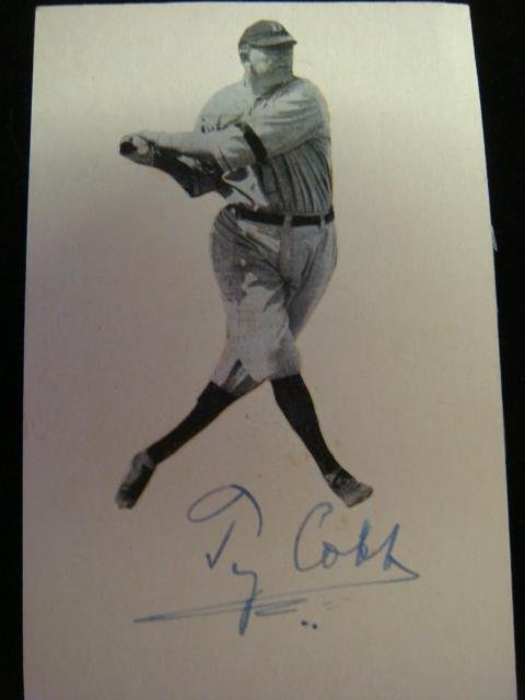 TY COBB, Autographed 3X5 Card with Photo: TY COBB, Autographed 3X5 Card with Photo: Best and Meanest Player for the Detroit Tigers. In Original Hall of Fame Class. (300-500)
