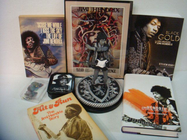JIMI HENDRIX MEMORABILIA & Books: JIMI HENDRIX MEMORABILIA & Books: Jimi Hendrick's Books "the man, the magic, the truth", "Hit & Run", "Scuse Me While I Kiss the Sky" "Black Gold, the Lost Archives" , Limited Edition Guitar Hero Figu