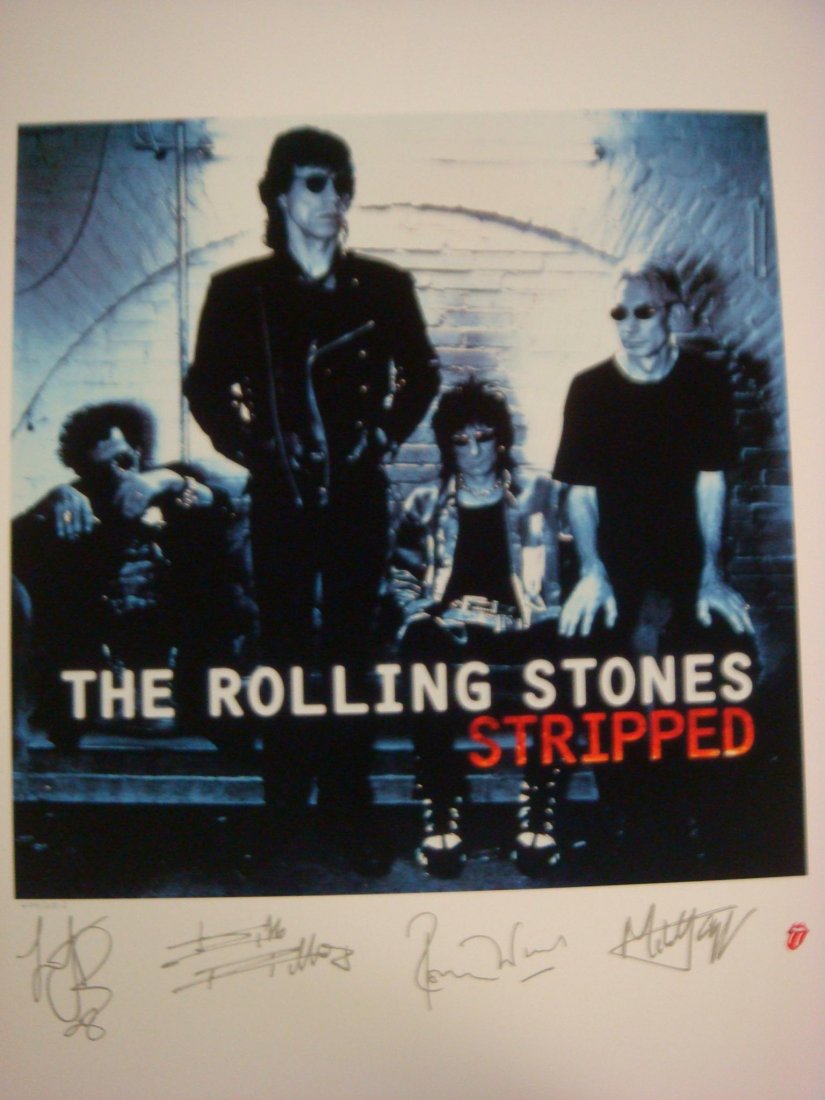 Rolling Stones L.P. Lithograph Print 1995 Stripped: Rolling Stones L.P. Lithograph Print 1995 Stripped: Plate Signed Edition with Signatures of Rolling Stones. Certificate of Authenticity. Printed On Acid Free Quintessence Dull Cover Stock. 17 1/2" X 2