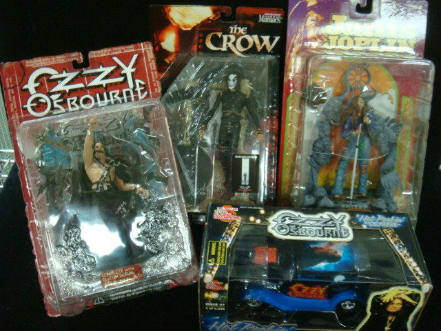 OZZY OSBOURN, JANIS JOPLIN and THE CROW Figures: OZZY OSBOURN, JANIS JOPLIN and THE CROW Figures: With Ozzy Osbourn Limited Edition Hot Rocking Steel Die Cast Limited Ed Roadster, One of 2499. (50-100)