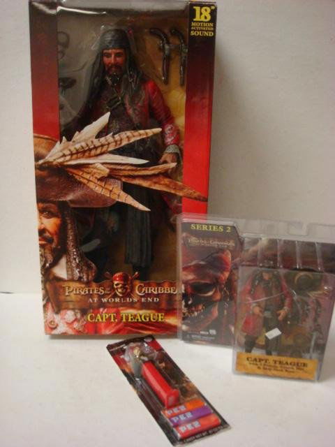 PIRATES OF THE CARIBBEAN Action Figures, Pez: PIRATES OF THE CARIBBEAN Action Figures, Pez: Large and Small Capt. Teague Action Figures and Johnny Depp Pez Dispenser. Mint in Boxes. (50-100)