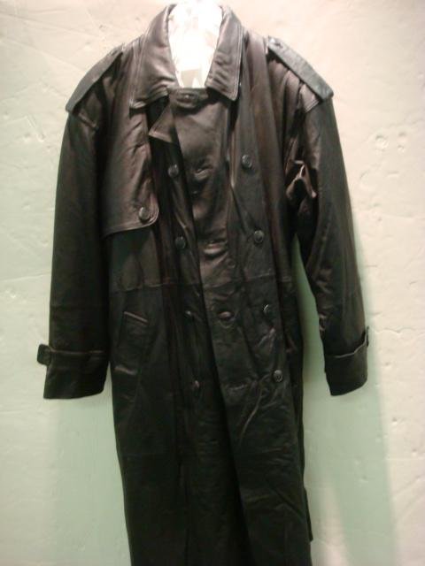 Vintage Full Length Charles Klein Large Leather Co: Vintage Full Length Charles Klein Large Leather Coat: Black Leather with Zip Out Lining and Belted. Double Breasted Front. (80-150)