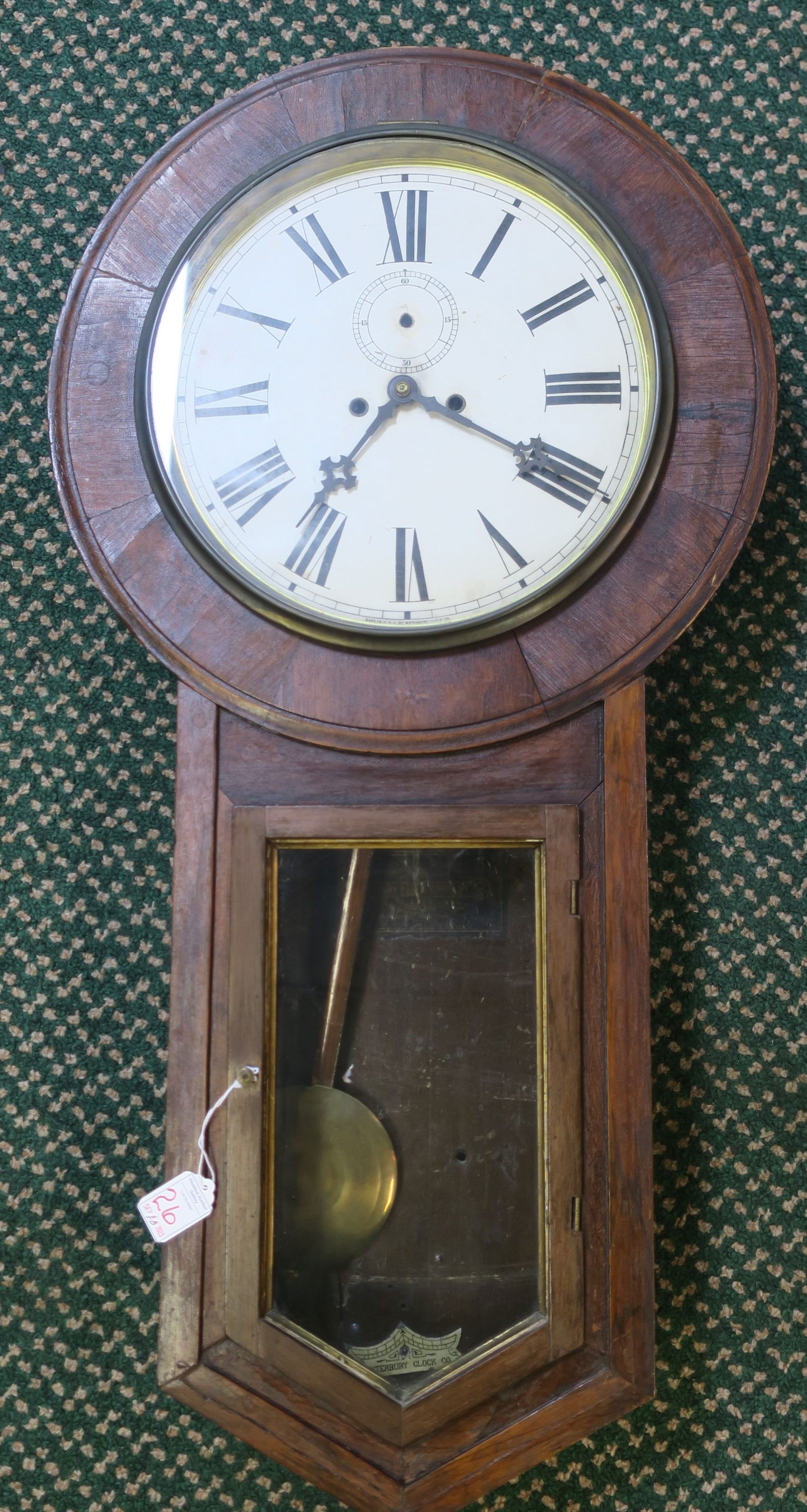 Antique WATERBURY CLOCK CO Regulator Wall Clock: (1 of 5)