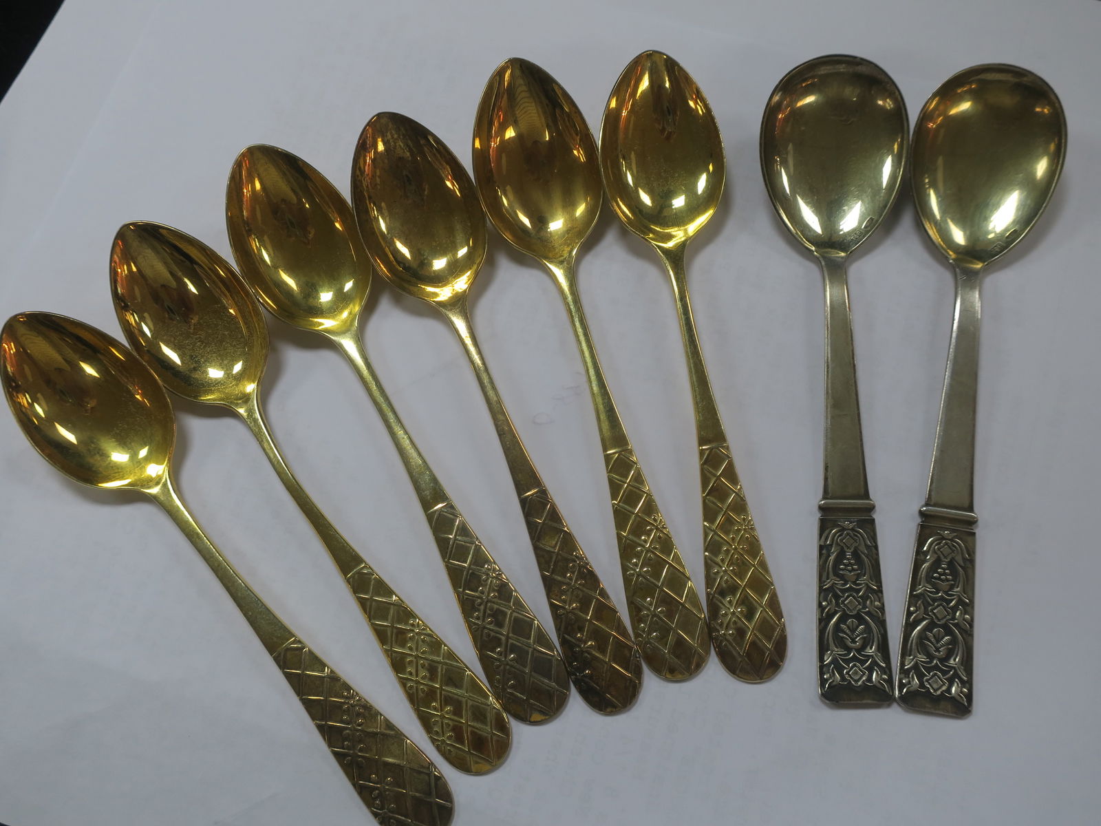Eight 875 Gilt Silver Russian Spoons, Soviet Era: (1 of 3)