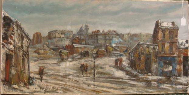 Signed RAYMOND BESSE Cityscape Oil on Canvas: Signed RAYMOND BESSE Cityscape Oil on Canvas: Signed on Back and LR on Front. Listed French Artist, 1899-1969. Titled on Verso Zone Porte de la Souen, Paris, the Artist's Favorite Subject. Exhibited a