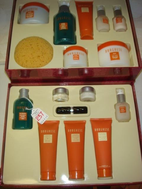 Two BORGHESE Gift Boxes:: Two BORGHESE Gift Boxes: Body and Face Creams, Makeup, Serums, Cleansers, Face Mud abd Sponge. (100-200)