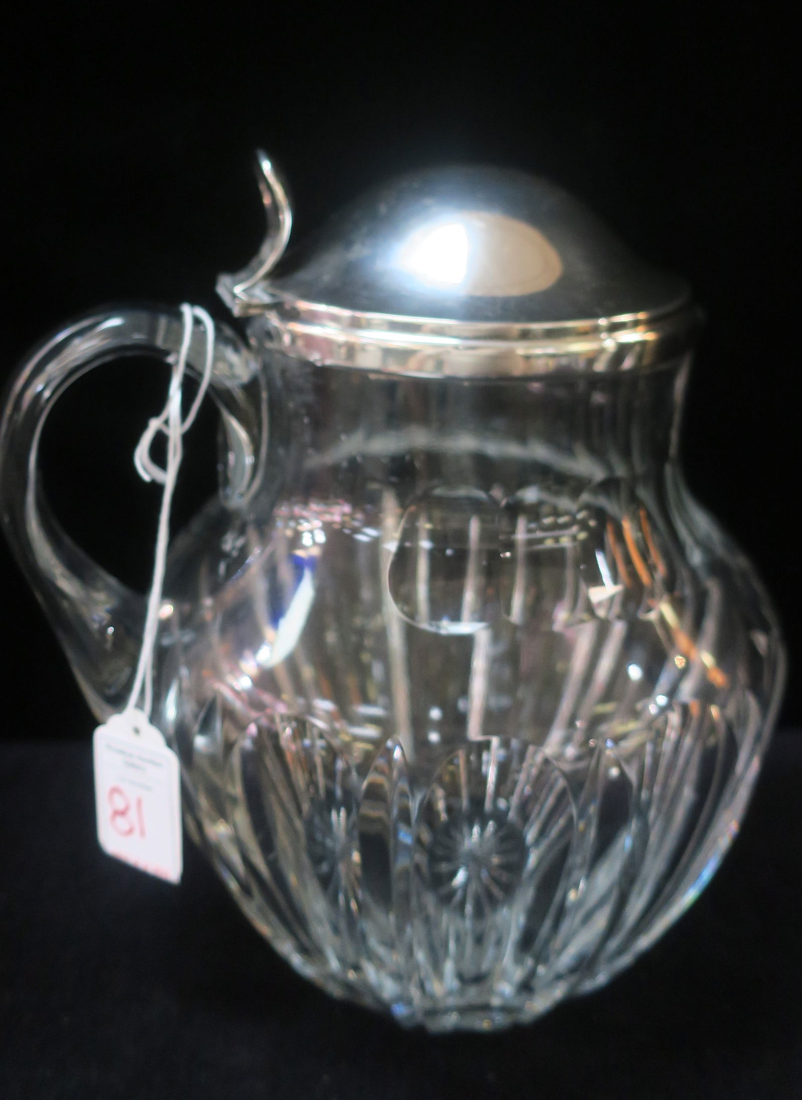 German THEODOR MULLER Silver and Glass Pitcher:: German THEODOR MULLER Silver and Glass Pitcher: Hallmarks on Silver T on M 835, Crescent Moon, Crown and 12 for Theodor Muller, Court Jeweler, Weimar for the Court of the Grand Duke of Saxony. 835 is