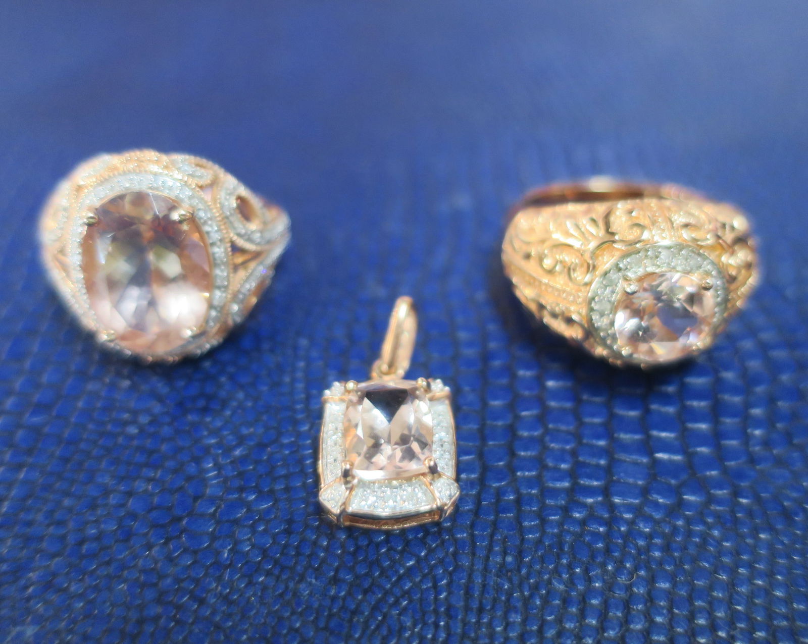 10Kt Rose Gold Morganite and Diamond Rings & Pendant: (1 of 3)