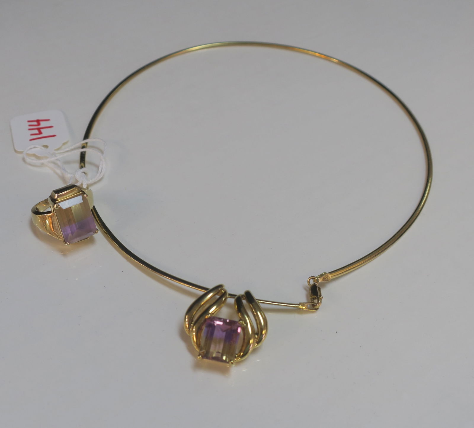 Bi-Color Tourmaline Ring and Necklace in 10Kt Gold: (1 of 4)