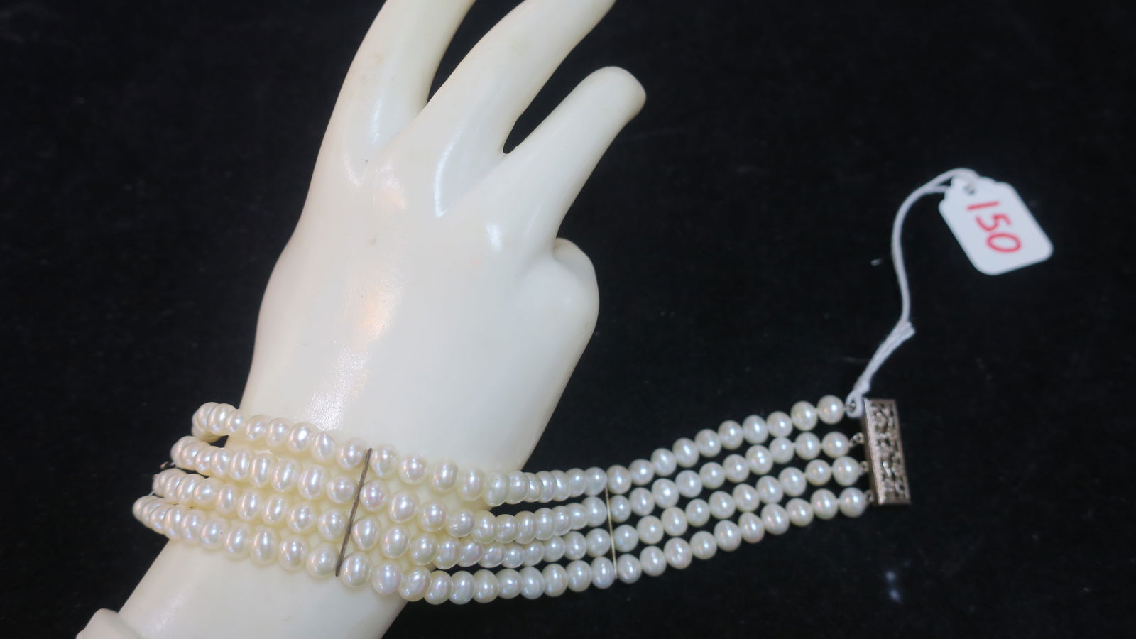 Four Strand Pearl and Sterling Bracelet: (1 of 3)