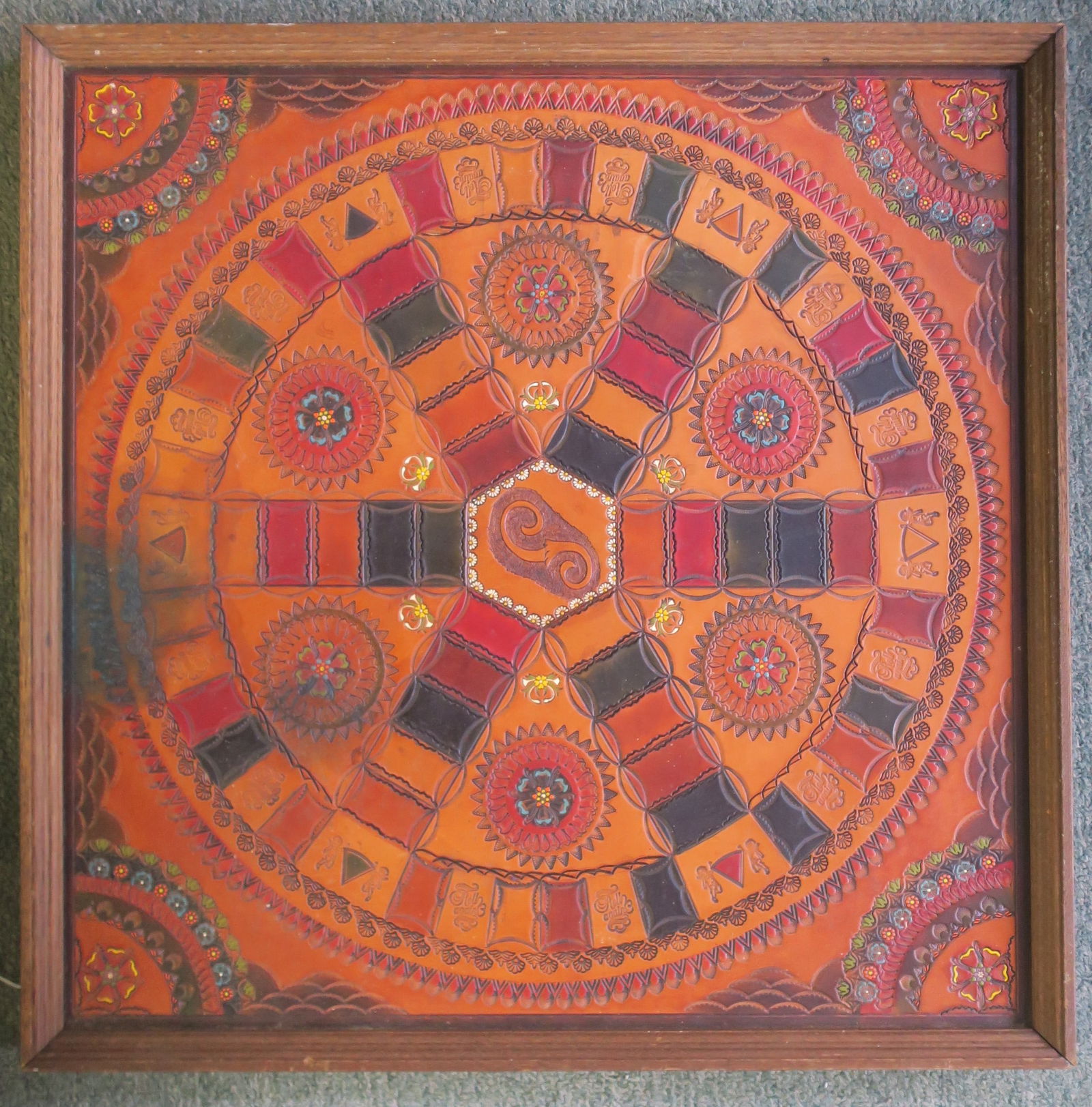 Tooled Leather Trivial Pursuit Game Board: (1 of 3)