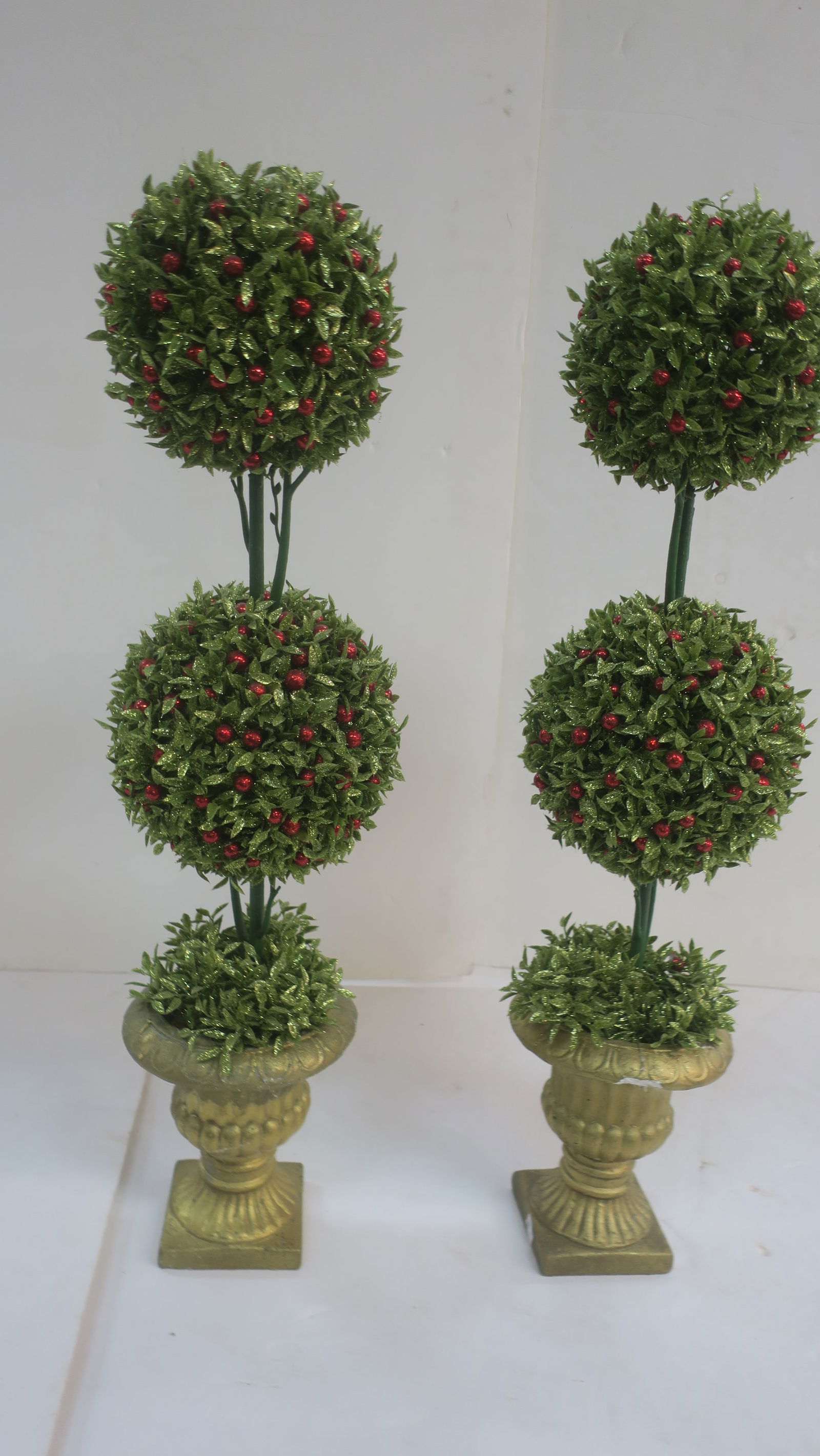 Pair of Faux Boxwood Holiday Topiaries: (1 of 3)