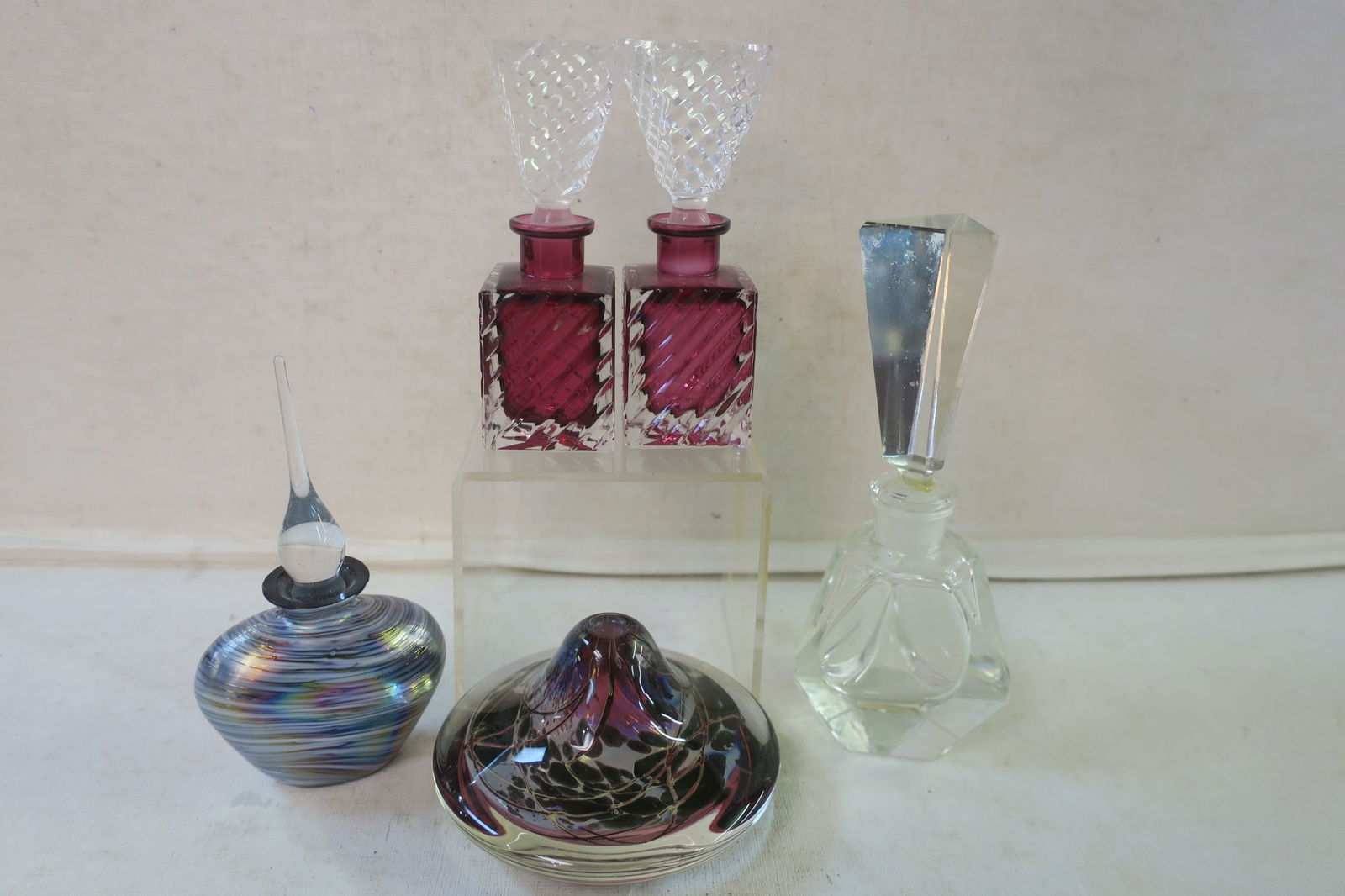 Five Art Glass Perfume Bottles: (1 of 3)