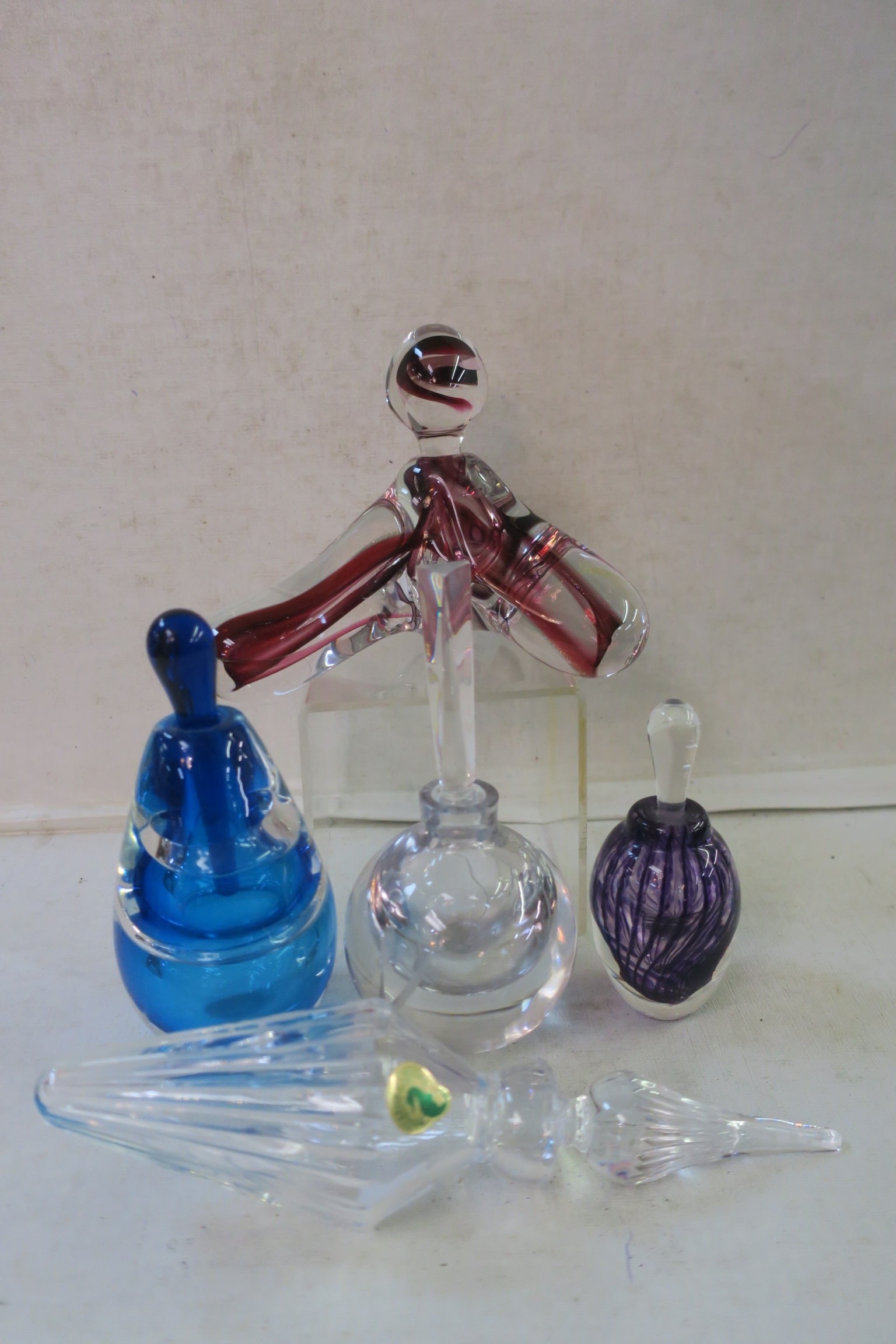 Five Art Glass Perfume Bottles Including WATERFORD: (1 of 4)