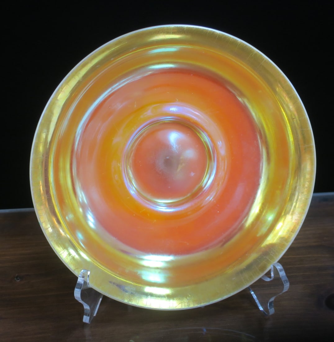 STEUBEN 1920's Gold Aurene 10"Dia. Footed Bowl: (1 of 4)