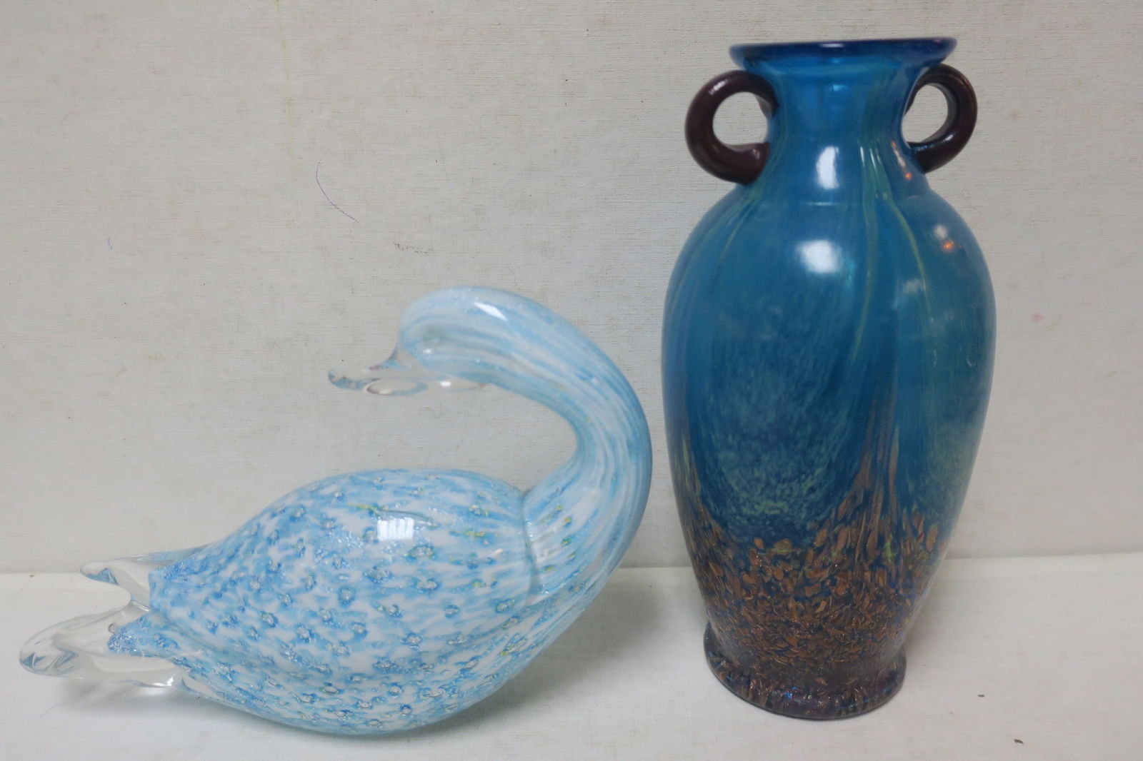 Two Art Glass Pieces, Vase and Duck: (1 of 3)