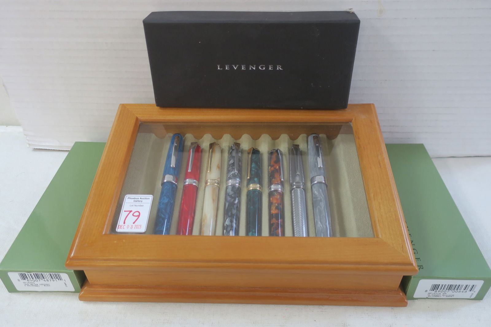 Eight LEVENGER Ballpoint Pens in Showcase Box: (1 of 3)