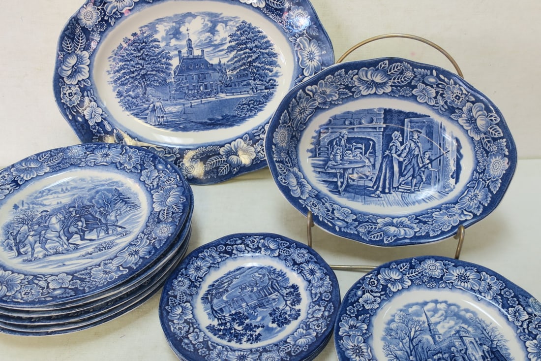 12 Pcs. Ironstone Liberty Blue "Minute Men" Dinnerware: (1 of 4)
