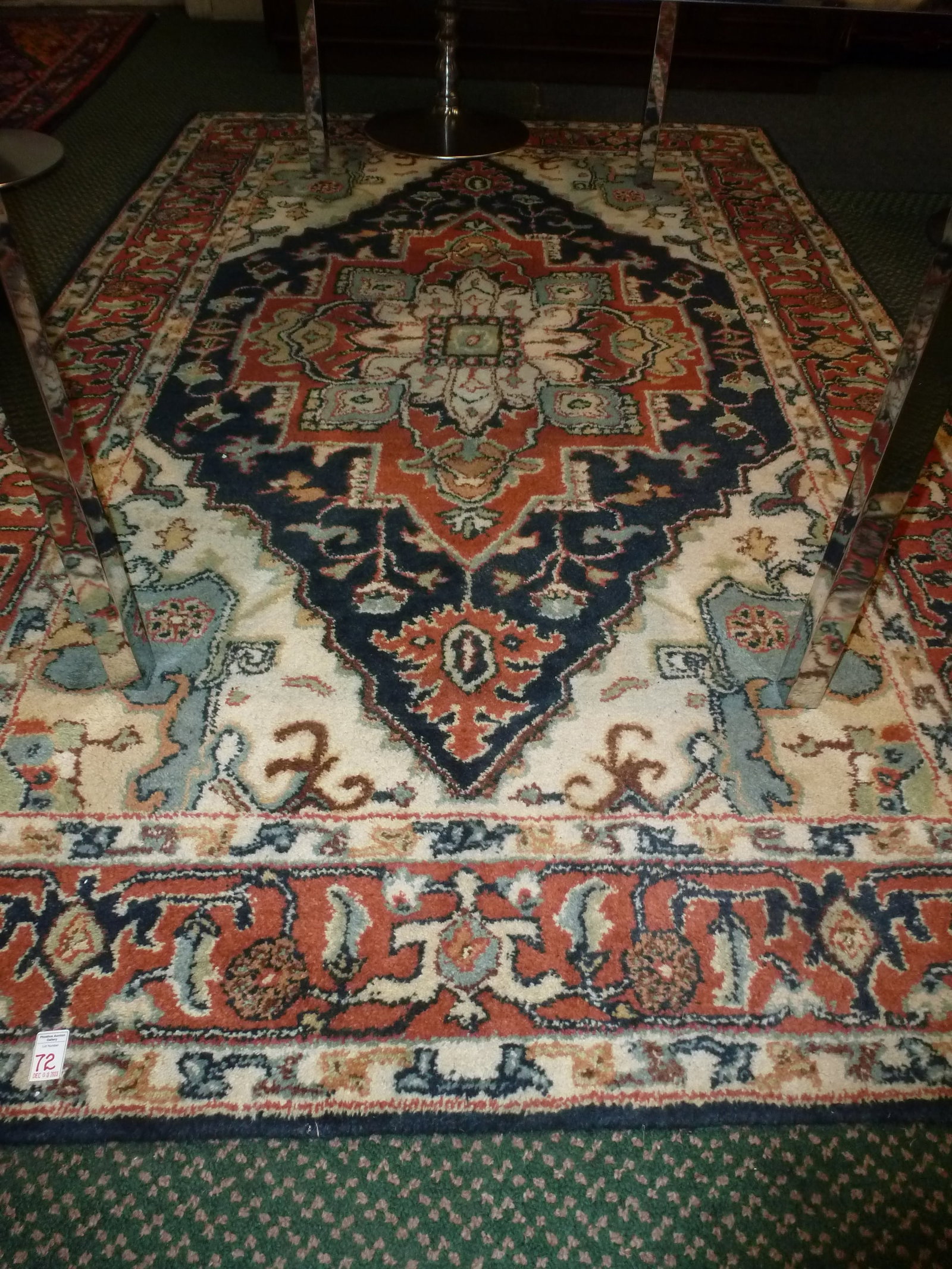 Hand Knotted Wool Turkish Heriz Rug; 58" X 94":: Hand Knotted Wool Turkish Heriz Rug; 58" X 94": 3 Banded Border with Triangular Corners. Six Sided Medallion with Irregular Zig Zag Contour that Encloses Several Graduated Medallions. A Bold Dense Pat
