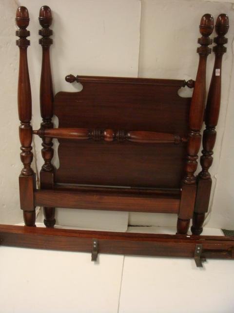 Mahogany Twin Bed with Rails: Mahogany Twin Bed with Rails: Shaped Headboard with Baluster Turned Posts. (100-200)