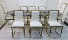 Glass Top Metal Base Dining Table & Eight Chairs: