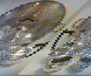 English Sterling Silver Tea Service with Sterling Tray: