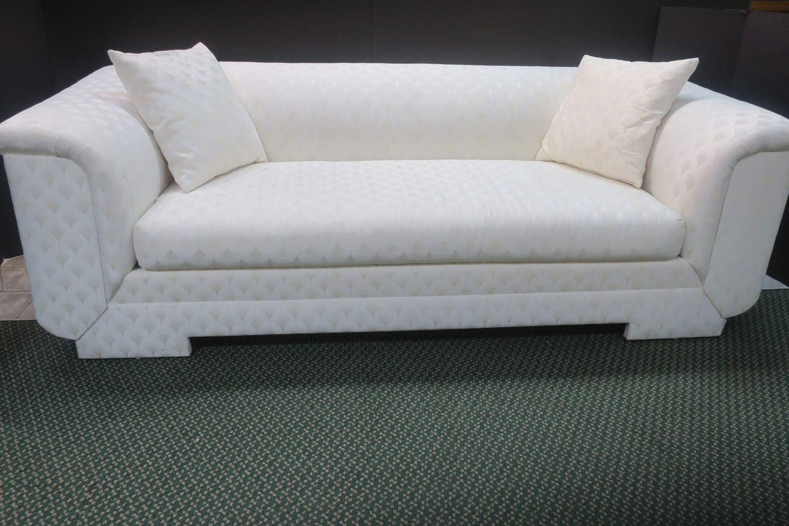White Reverse Fan Upholstered Couch Rolled Arms/Back: (1 of 4)