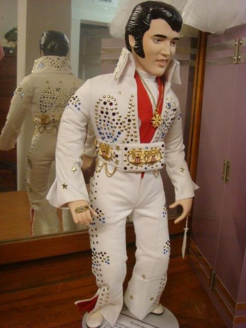 Handpainted Porcelain Elvis Collector Doll:: Handpainted Porcelain Elvis Collector Doll: Danbury Mint 1973 Eagle Jumpsuit from Aloha from Hawaii. 18"T. Original Box. (100-200)