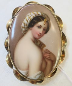Handpainted Porcelain Portrait Brooch: