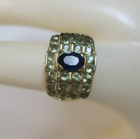 10KT Yellow Gold Sapphire and Aquamarine Ring:
