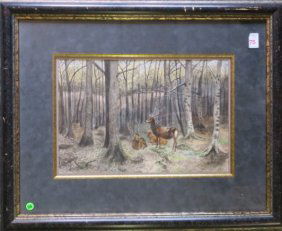 Woodland Watercolor with Deer by M. FRYER: