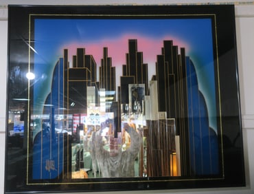 Retro Mirrored City Skyline Signed Laurel: