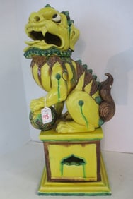 Male Foo Dog Imperial Yellow Ceramic Statue: