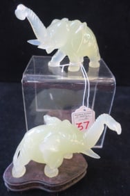 Pair of Carved Jade/Jadeite Elephants on Stands: