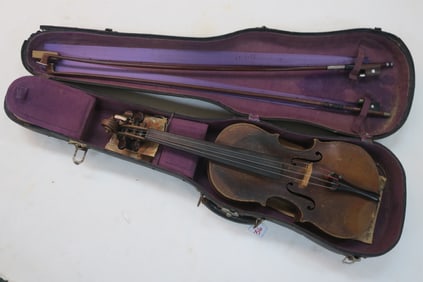 Antique or Vintage Violin in Hard Case with Two Bows:
