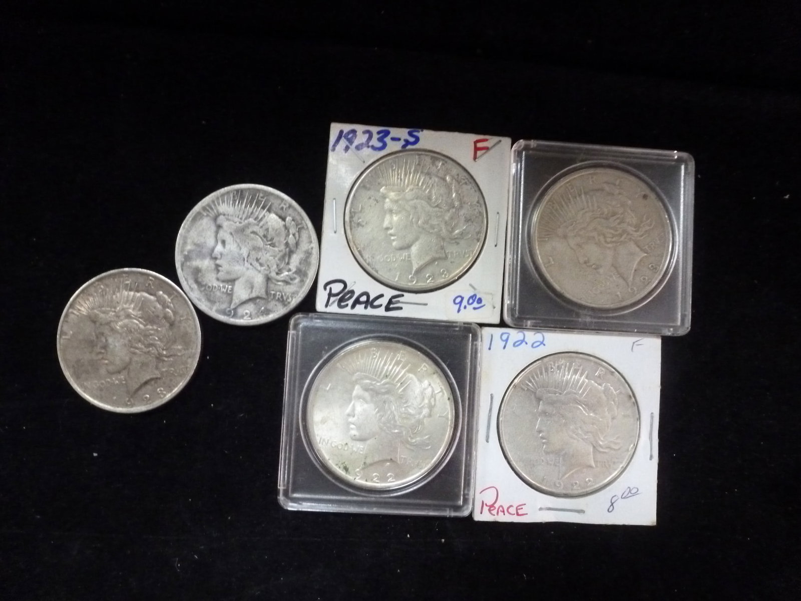 Six 90% Pure Silver PEACE SILVER DOLLARS: Six 90% Pure Silver PEACE SILVER DOLLARS Various Conditions from MS 60 to Fine. TERESA de FRANCISCI Modeled for her Husband, Anthony. He Opened a Window and let her Hair Blow in the Wind and He Captur