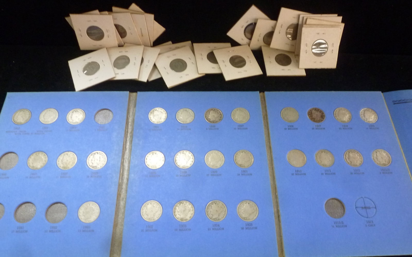 Fifty Liberty Head V Nickels in Folder and Loose:: Fifty Liberty Head V Nickels in Folder and Loose: Various Condition Good to Fine, Various Mints and Years. (150-300)
