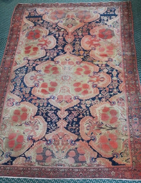Vintage Flat Weave Persian Rug; 6'4" x 5'3":: Vintage Flat Weave Persian Rug; 6'4" x 5'3": Inner Pattern of Center Field is an Off Centered Composition of a Full Medallion with 2 Partial Ornaments Done in Impressionistic Designs. Field is Compris