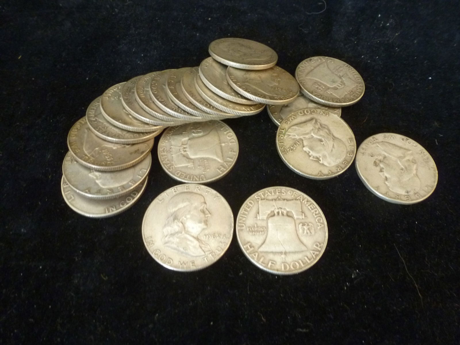 Twenty-One FRANKLIN 90% Silver Half Dollars: (1 of 3)