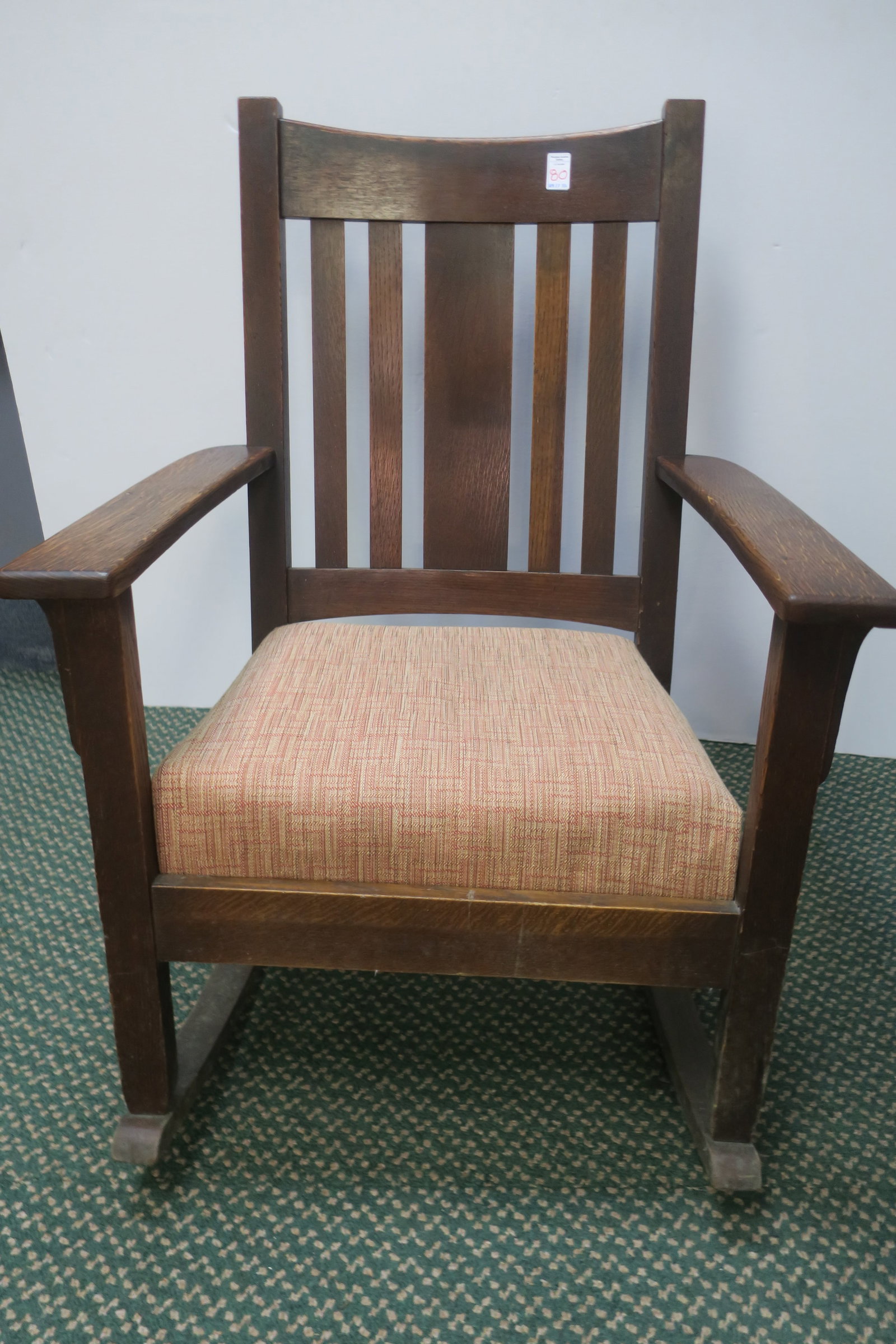 Oak Arts and Crafts Craftsman Rocker, Slat Back:: Oak Arts and Crafts Craftsman Rocker, Slat Back: The Most difficult Chair to Create: Simple, Sturdy and Utilitarian. A Good Rock to Close out a Great Day. Measures 36" x 26" x 35", CA 1910. (150-300)