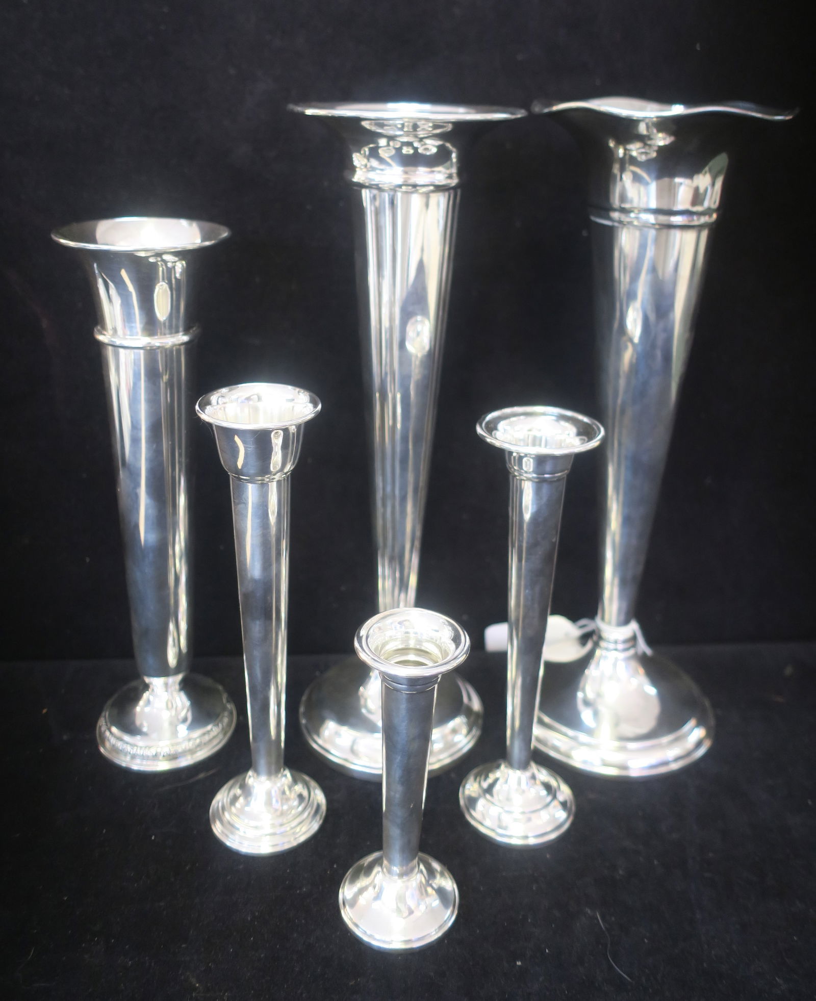 Six Sterling Silver Trumpet Vases: (1 of 5)