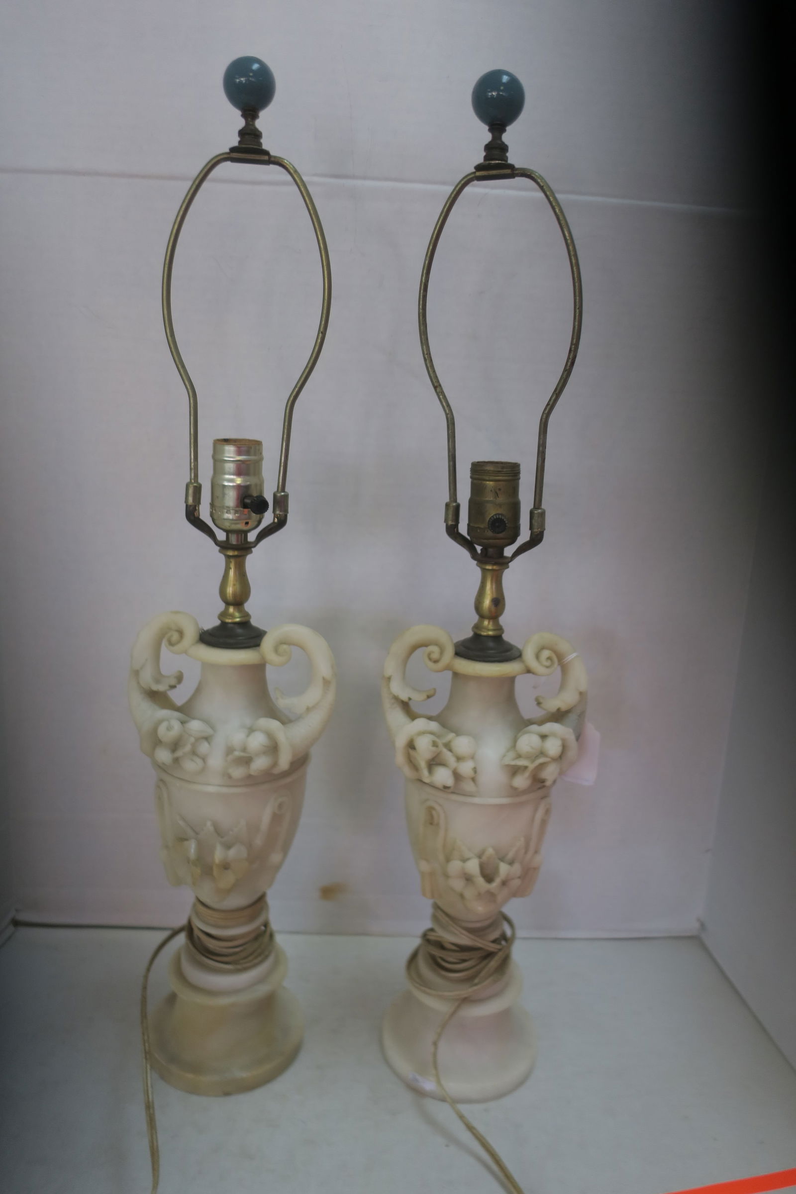 Pair of Alabaster or Marble Table Lamps, No Shades: (1 of 3)