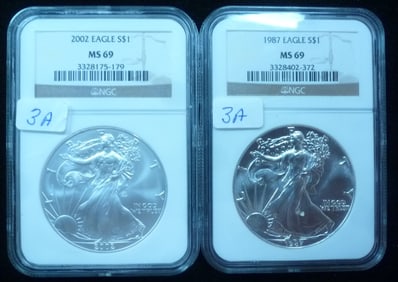 1987 & 2099 .99% Silver Bullion American Eagles: