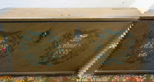 18th Century Antique Pine Chest Marked 1777 on Front: