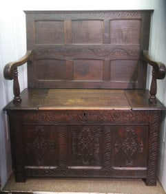 Antique Oak Monks Bench: